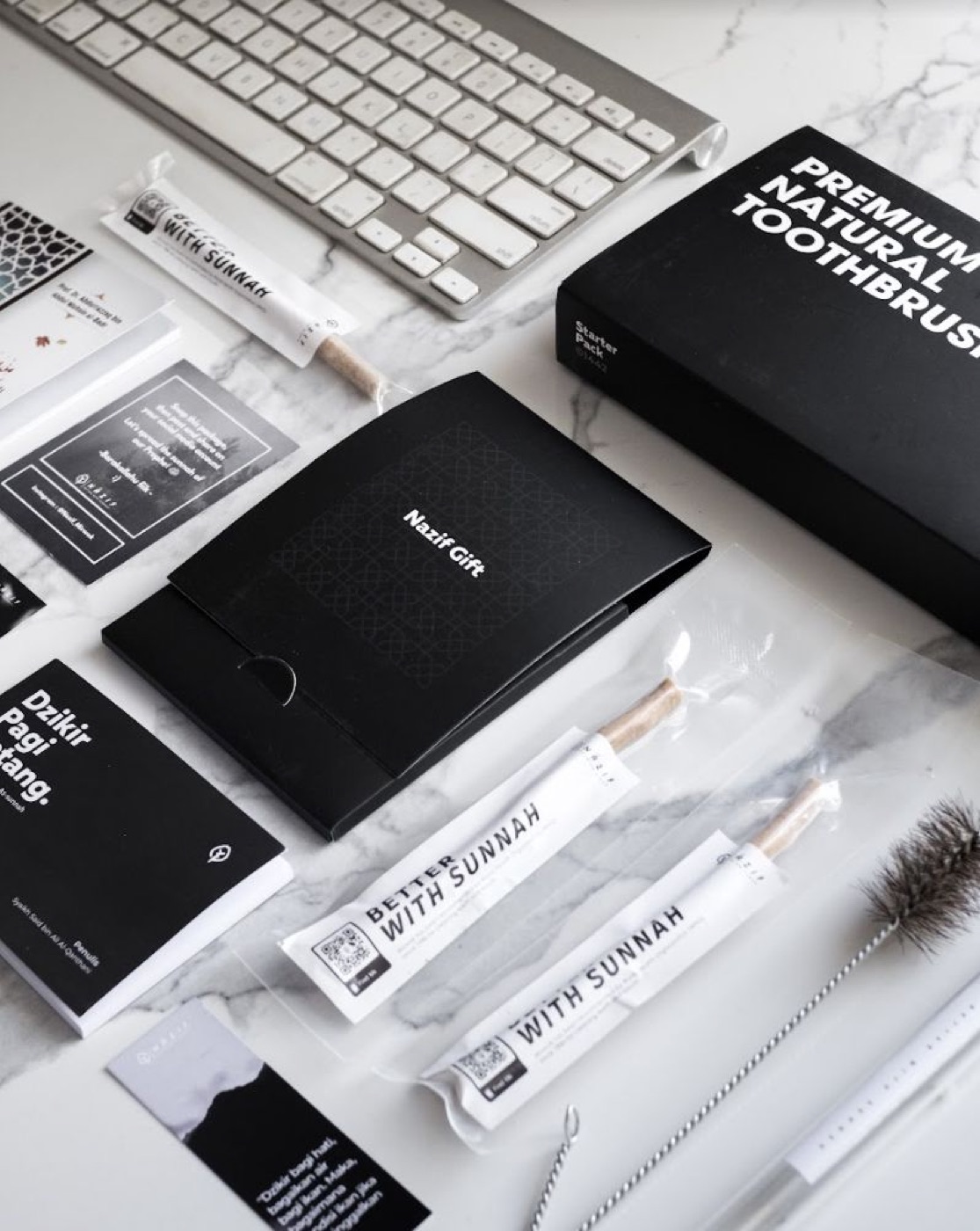 Nazif premium natural toothbrush packaging flat lay